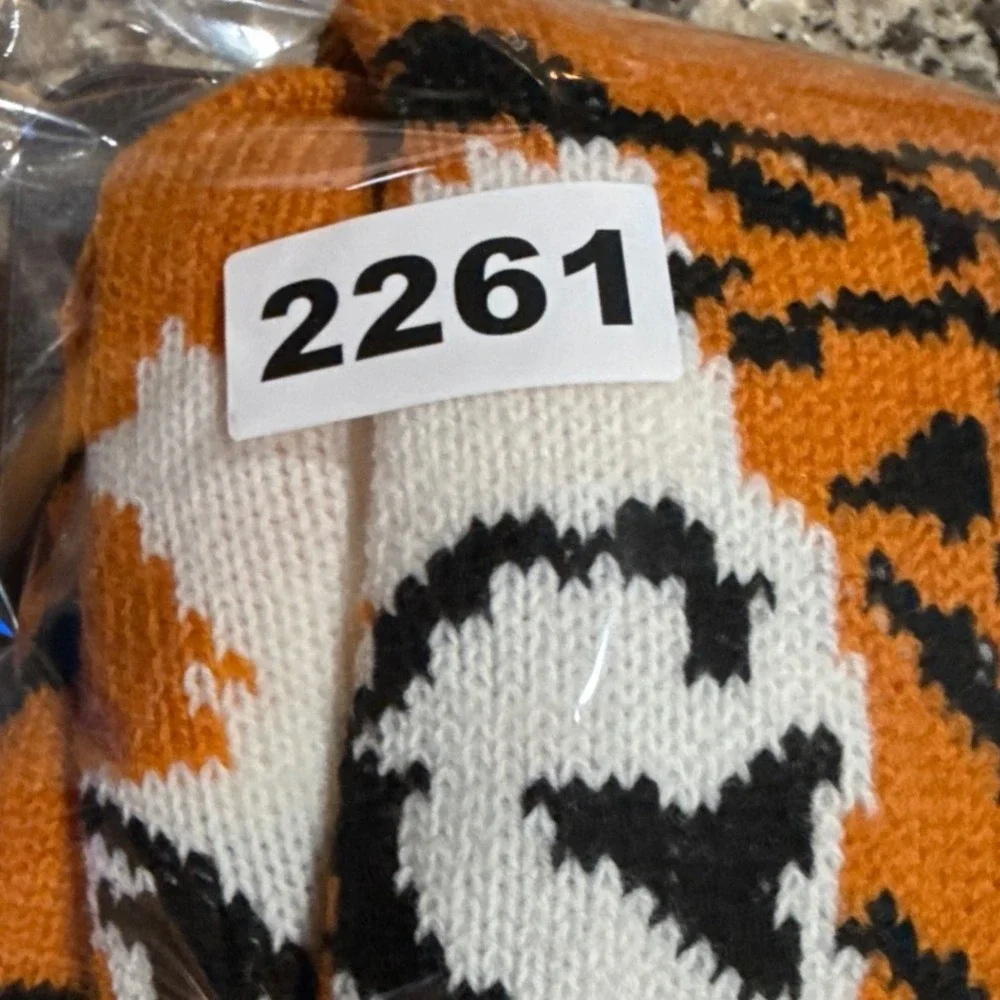 Sweet Home Socks Tiger Slipper Socks Sherpa Lined Non-Slip Orange Large 2261